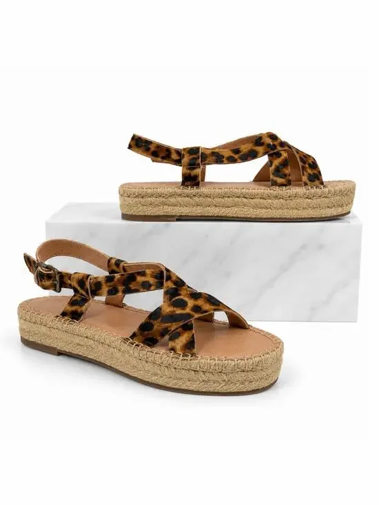 Madewell Malia Espadrille Platform Sandals Leopard Calf Hair Size 7.5