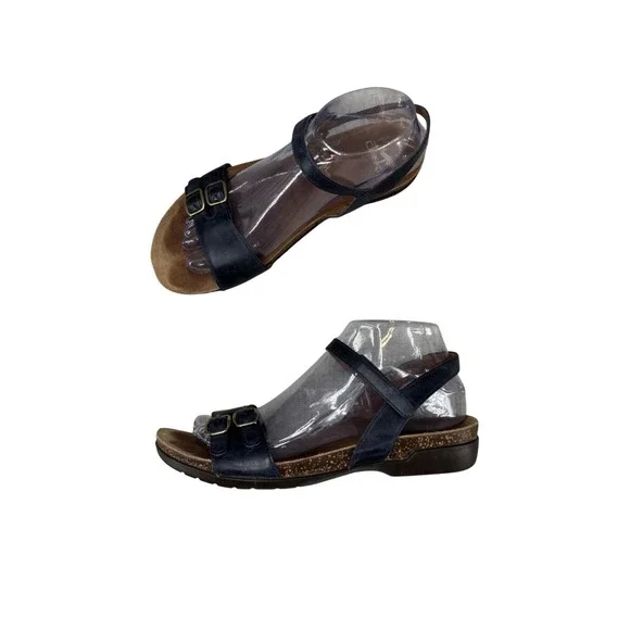 Dansko Rebekah Sandals Navy Blue Leather Double Buckle Ankle Strap Women EU‎ 38
