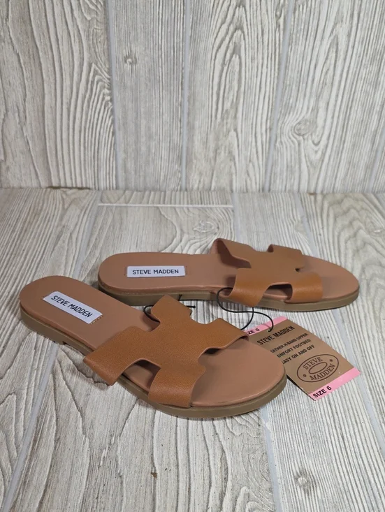 Steve Madden Roceen Leather Slide Sandals Tan Womens Size 6 NEW