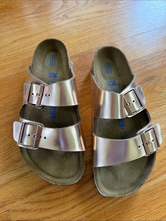 Birkenstock size 38 Metallic Rose Gold Double-Strap Sandals