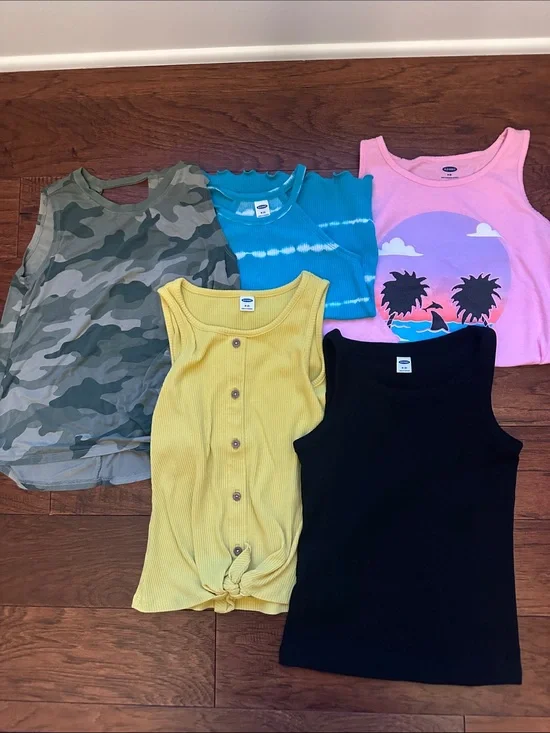 Old Navy Girls Tank Top Bundle - Yellow, Black, Pink, Turquoise, Camo