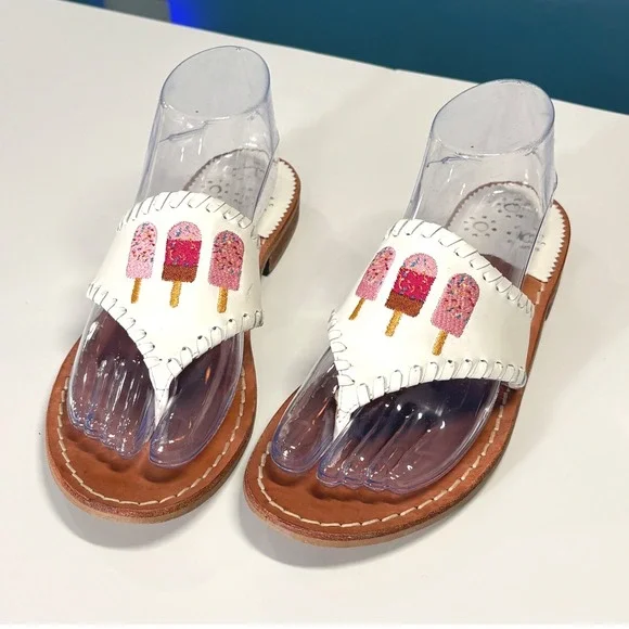 Jack Rogers Popsicle Embroidered Leather Sandals Womens 7 Resort Beach Novelty