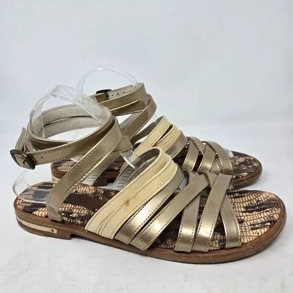 FREDA SALVADOR Women's Strappy Sandals‎ in Gold and Cream Size 10