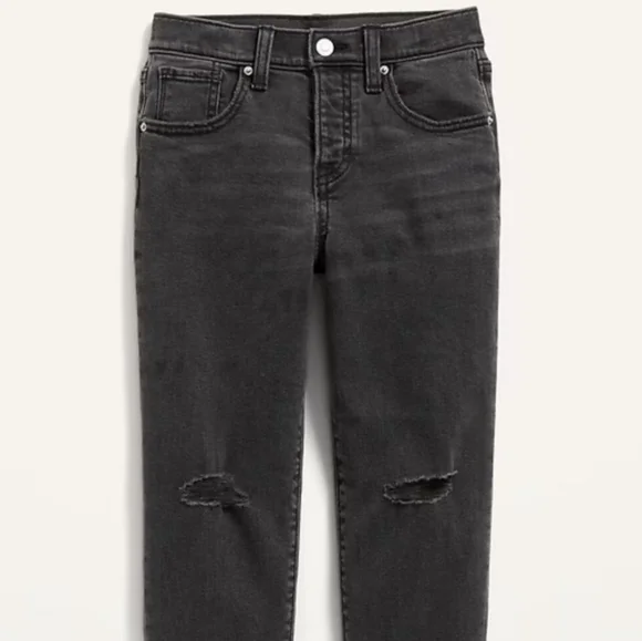 Old Navy High Waisted O.G. Straight Button Fly Ripped Jeans Black 14