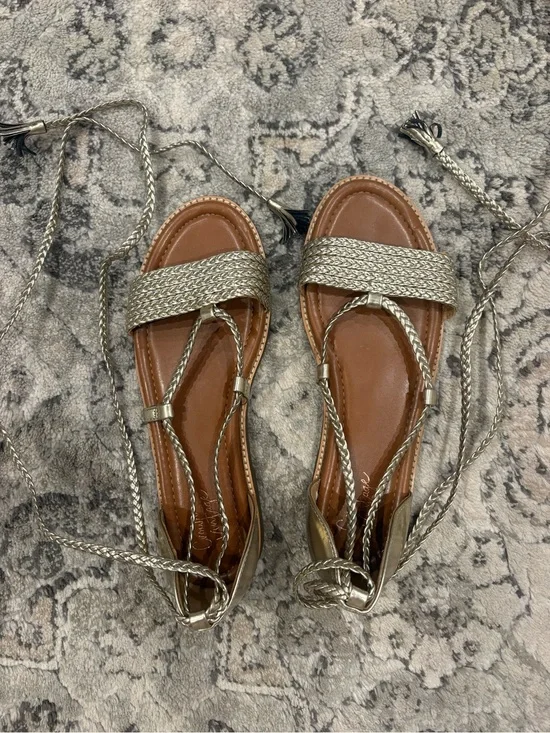 Crown Vintage Braided Lace-Up Sandals in Metallic Gold and Brown