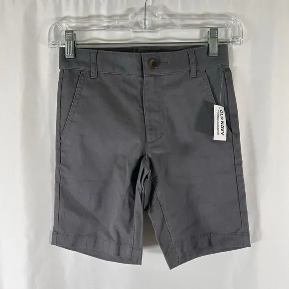 New Old Navy Chino Shorts Boys 8 Grey Slim Built-In Flex Pockets Cotton Blend