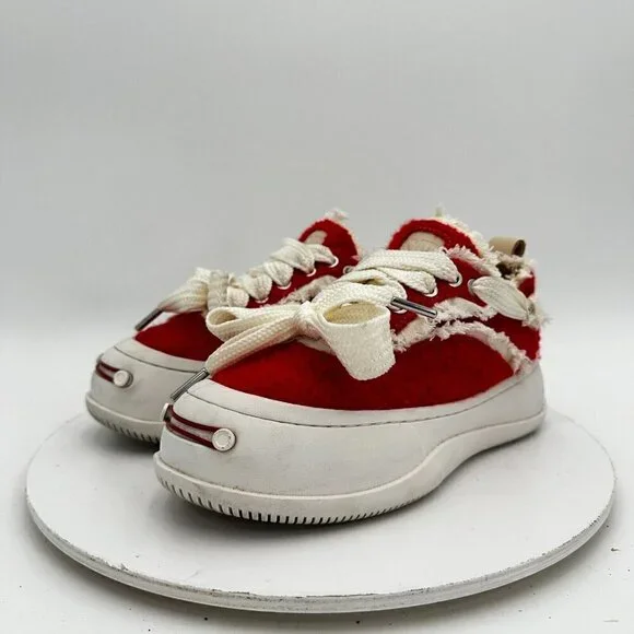 Smilerepublic Women Size EU 35 US 5 Woolen Red White Leather Shoes