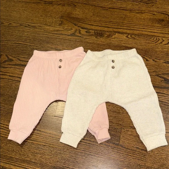 Cozy Pink and Cream waffle Knit Joggers 12-18 Months Two Pairs