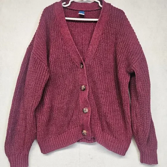 Old Navy Girls Chunky Grandpa Cardigan Sweater Burgundy Maroon Size Medium M 8
