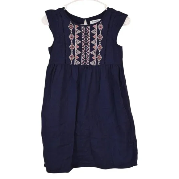 Old Navy Girl's Cotton Bohemian Embroidered Navy Ruffle Sleeve Dress - L (10/12)