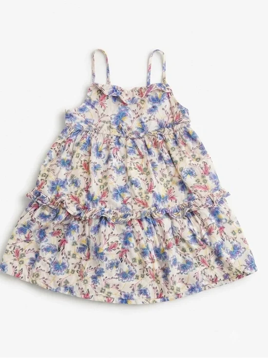 3/10$ | 5T Girl 👧🏻 | Floral Tiered kids Sundress in Cream Blue & Pink Flowers