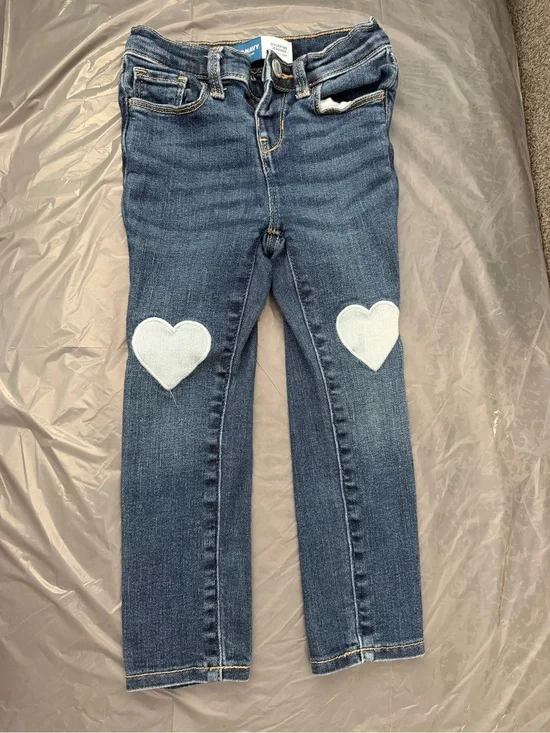 Old Navy Blue Skinny Jeans with Light Blue Heart Patches