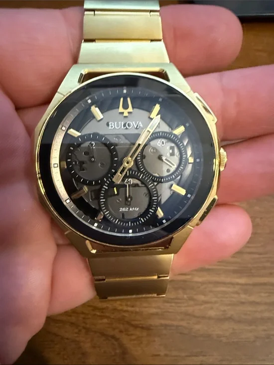 Bulova Gold and Black Chronograph Bracelet Watch