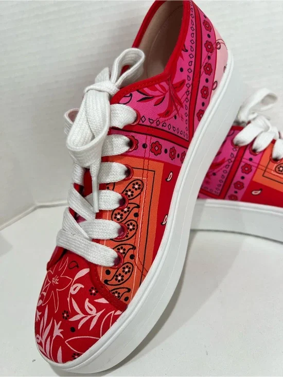 Kate Spade Paisley Print Platform Sneakers Red/White Size 8.5B NEW!