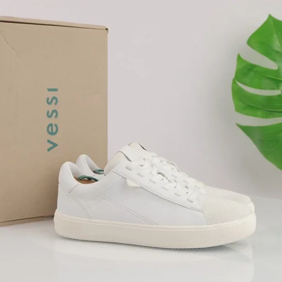 Vessi Womens Soho Sneaker Size 6 Waterproof White Vegan Leather Lace Up Shoe Low