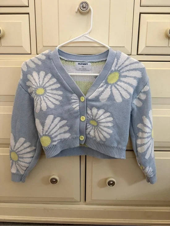 Old Navy Sky Blue Daisy-Pattern Cropped Cardigan