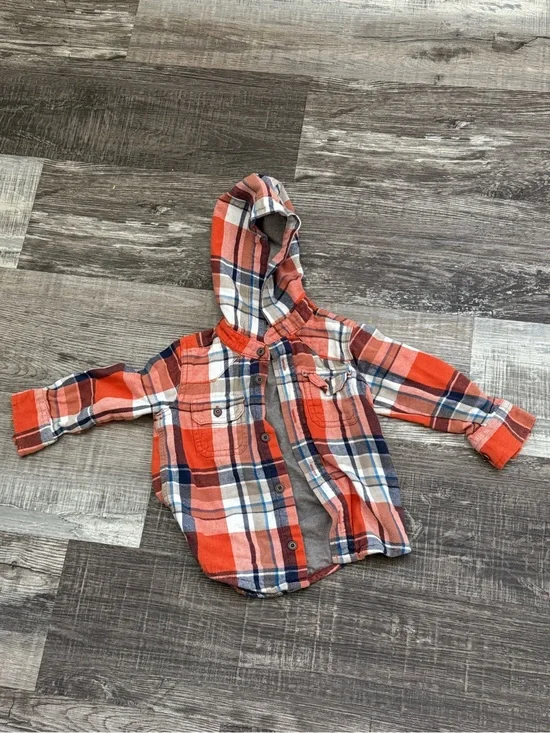 Old Navy Orange Plaid Hooded Button-Down Shirt