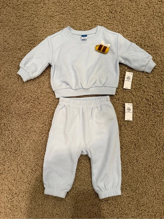 Old Navy Light Blue Sweatshirt & Sweatpants Set with Bee Embellishment 3-6M
