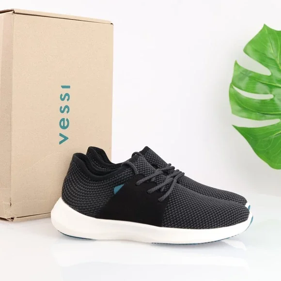 Vessi Womens Everyday Classic Sneaker Size 7 Waterproof Black Knit Lace Up Shoes