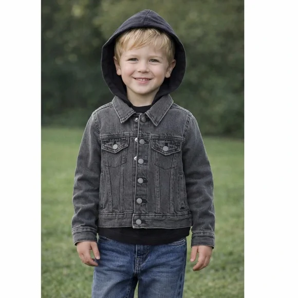 Old Navy Kids Denim Jacket 5T Gray Hooded Trucker Jacket‎ Toddler