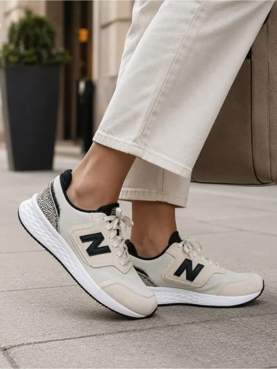 New Balance Women's Fresh Foam V1 X70 Beige Cream Black Accents Sneakers 9.5
