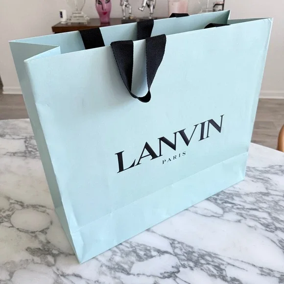 Lanvin Paris Large Light Blue Paper Shopping Bag Black Grosgrain Handles Luxury