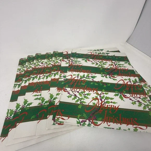 Vintage Christmas Wrapping Paper Gift Wrap - Green & White Stripes 10 - 19