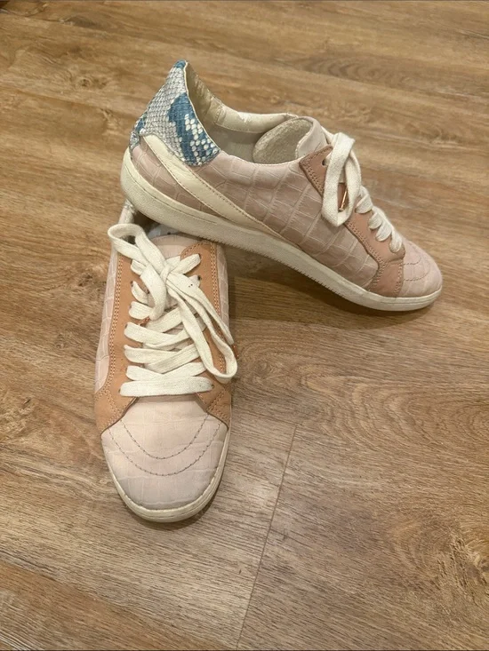Dolce Vita Pink Croc-Embossed Sneakers with Blue Snake Heel Accent