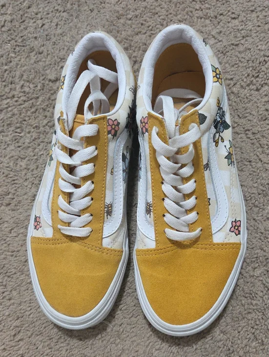VANS White & Mustard Floral Skate Sneakers