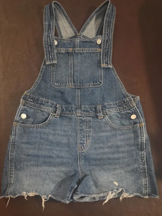 Old Navy Denim Overalls in Indigo with Gold Stitching