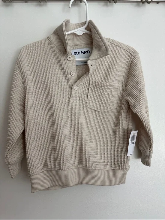Old Navy Men's Cream Waffle-Knit Half-Button Pullover
