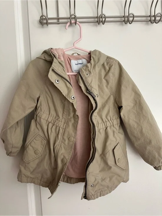 Old Navy Girls' Hooded Khaki Jacket with Pink Lining