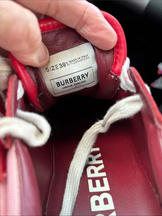 Burberry Red and Pink Strap Lace Sneakers in a size 39.5 London England