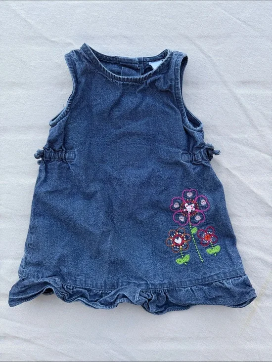 Denim old navy  Baby Dress with Colorful Flower Embroidery