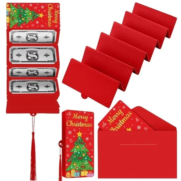 Set of 2 Humyoun Christmas Money Pull Gift Box Red Xmas Tree Folding Envelope‎
