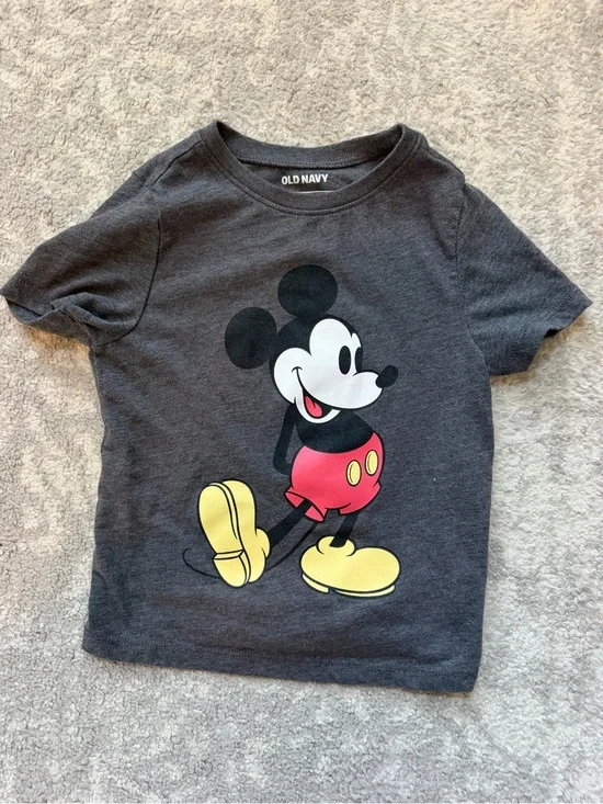 Old Navy Charcoal Mickey Mouse Tee with Red and Yellow Graphic