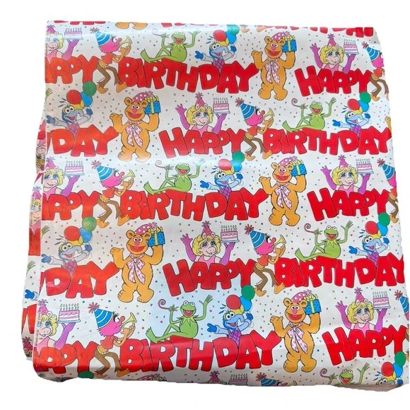 VTG 90's‎ Muppets Gift Wrap Kermit Miss Piggy Birthday 46x30