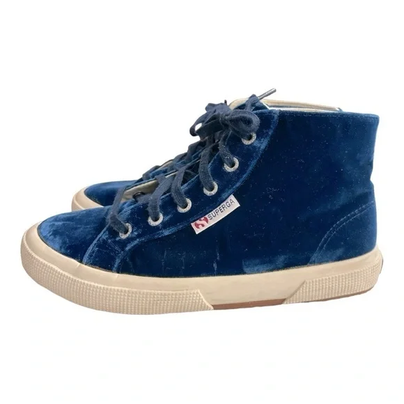 Superga Womens Blue  velvet high top sneakers size 6.5