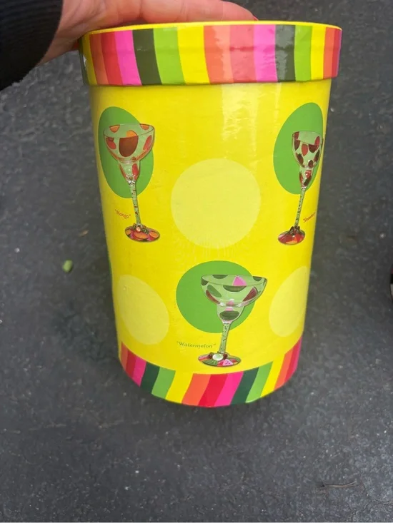 Lolita Bright Yellow Cocktail Canister with Multicolor Striped Trim