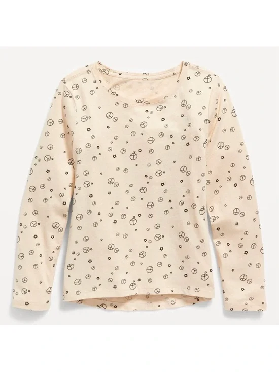 Old Navy Kids Softest Graphic Long Sleeve Tee in Peace Signs and Flowers
