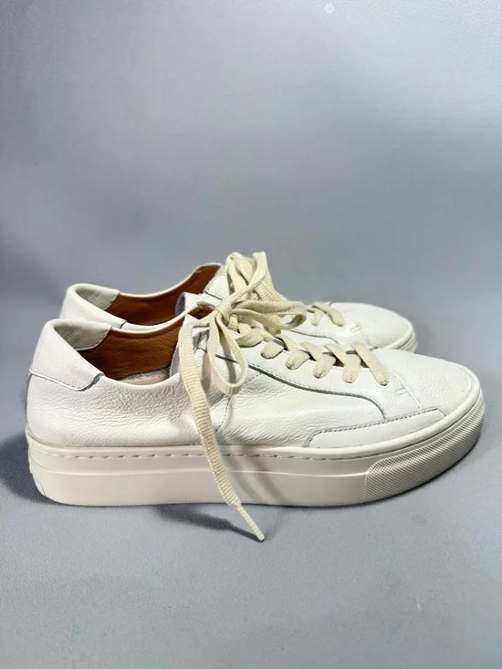 Soludos Ibiza White Leather Casual Lace-Up Platform Sneakers