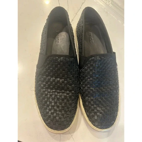 Vince Slip On Sneakers Black Woven Leather Low Top Blair Shoes