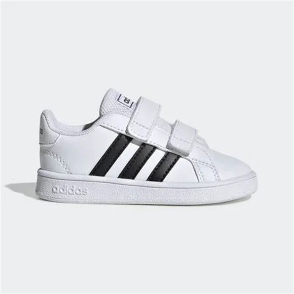 BRAND NEW ADIDAS GRAND COURT VELCRO BLACK AND WHITE SHOES BABY SIZE 6