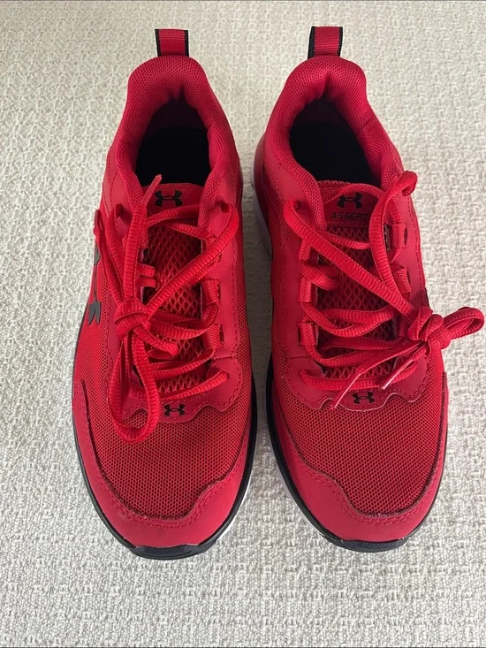 Under Armour Kids Red Mesh Athletic Sneakers, red with black trim, youth  sz 5
