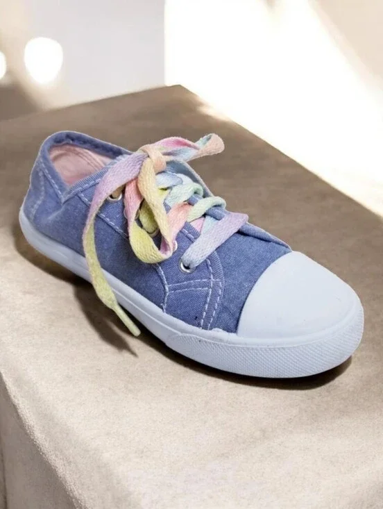 Bobbie Brooks Sneakers Girls 12 Canvas Rainbow Lace Up Lightweight Blue Casual
