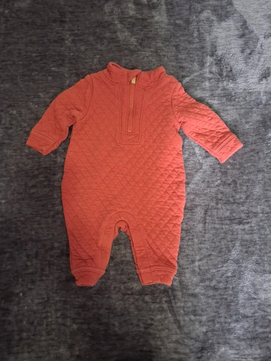 Old Navy Quilted Long-Sleeve One-Piece Rust Orange Baby 0-3