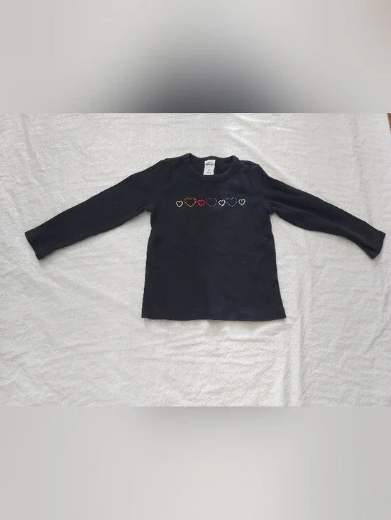Old Navy Black Long-Sleeve Top with Rainbow Heart Embroidery