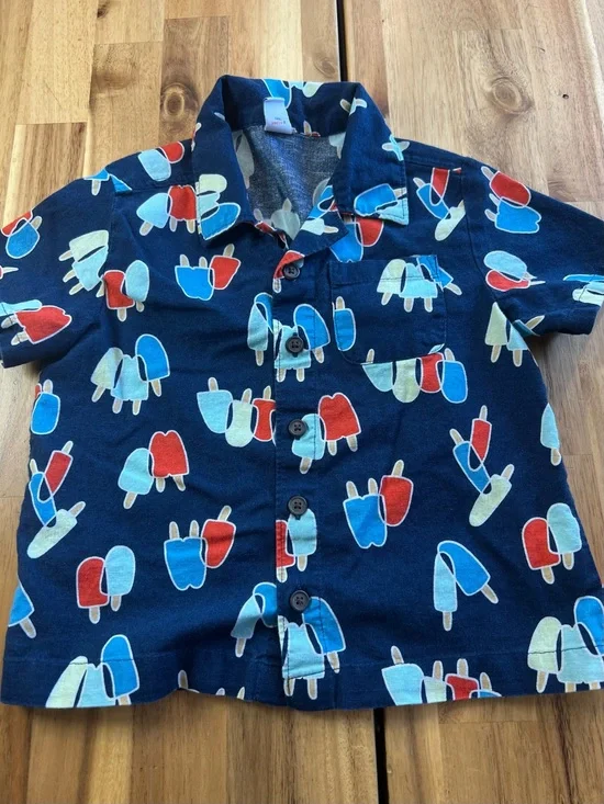 Old Navy Toddler Boys 3T Popsicle Button Front Shirt Blue Cotton Linen Blend