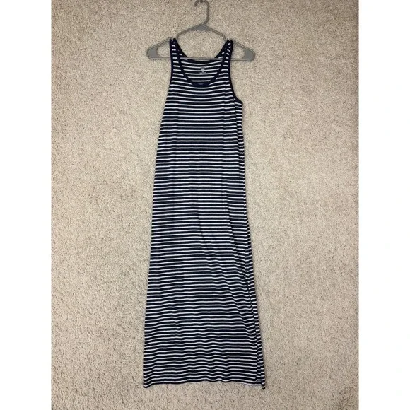 Old Navy Maxi Dress Girls Size XL (14) Blue Striped Double Slit Coastal Summer