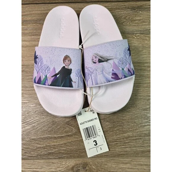 NEW adidas X Disney Kids' Frozen Adilette Shower Slides Big Kid 3